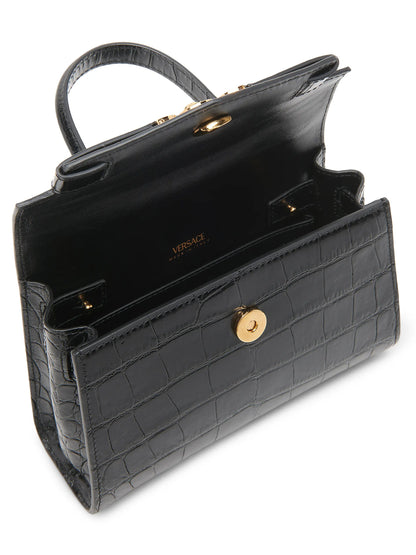Versace Small Croc-Embossed Leather Top Handle Bag