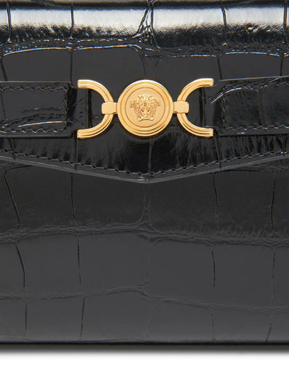 Versace Small Croc-Embossed Leather Top Handle Bag