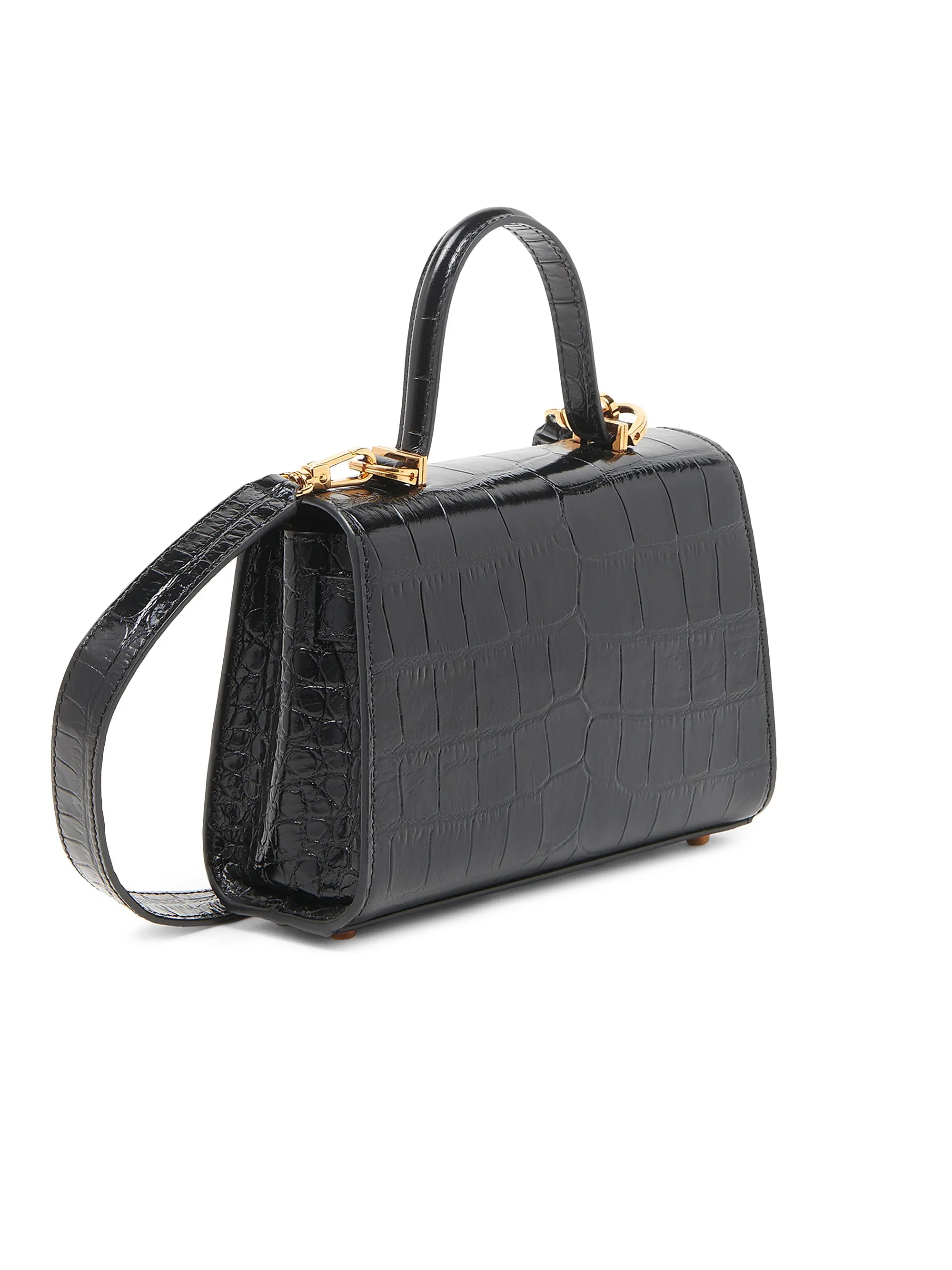 Versace Small Croc-Embossed Leather Top Handle Bag