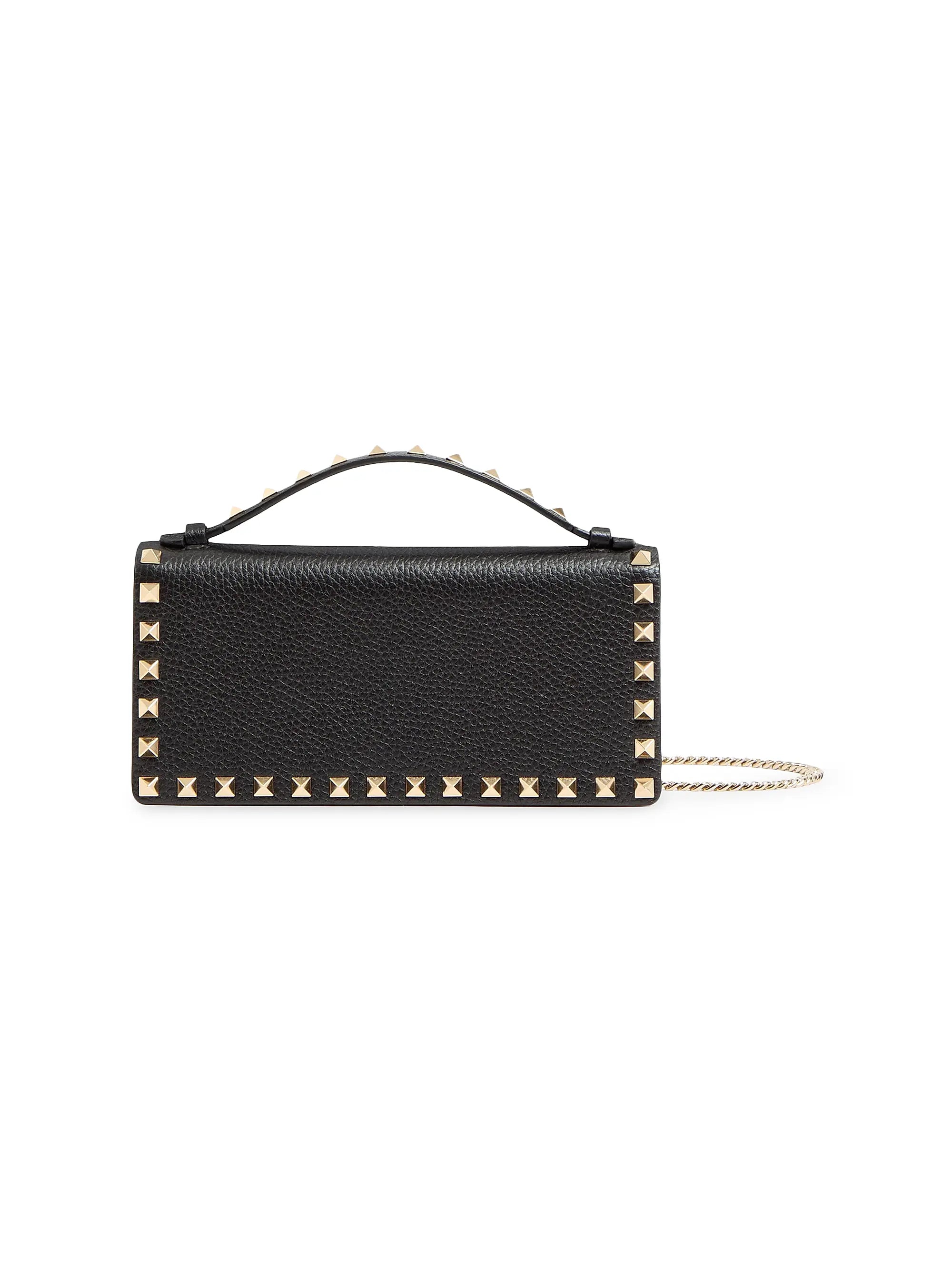 Valentino Garavani Rockstud Wallet with Chain in Grainy Calfskin