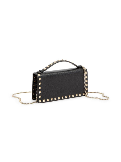 Valentino Garavani Rockstud Wallet with Chain in Grainy Calfskin