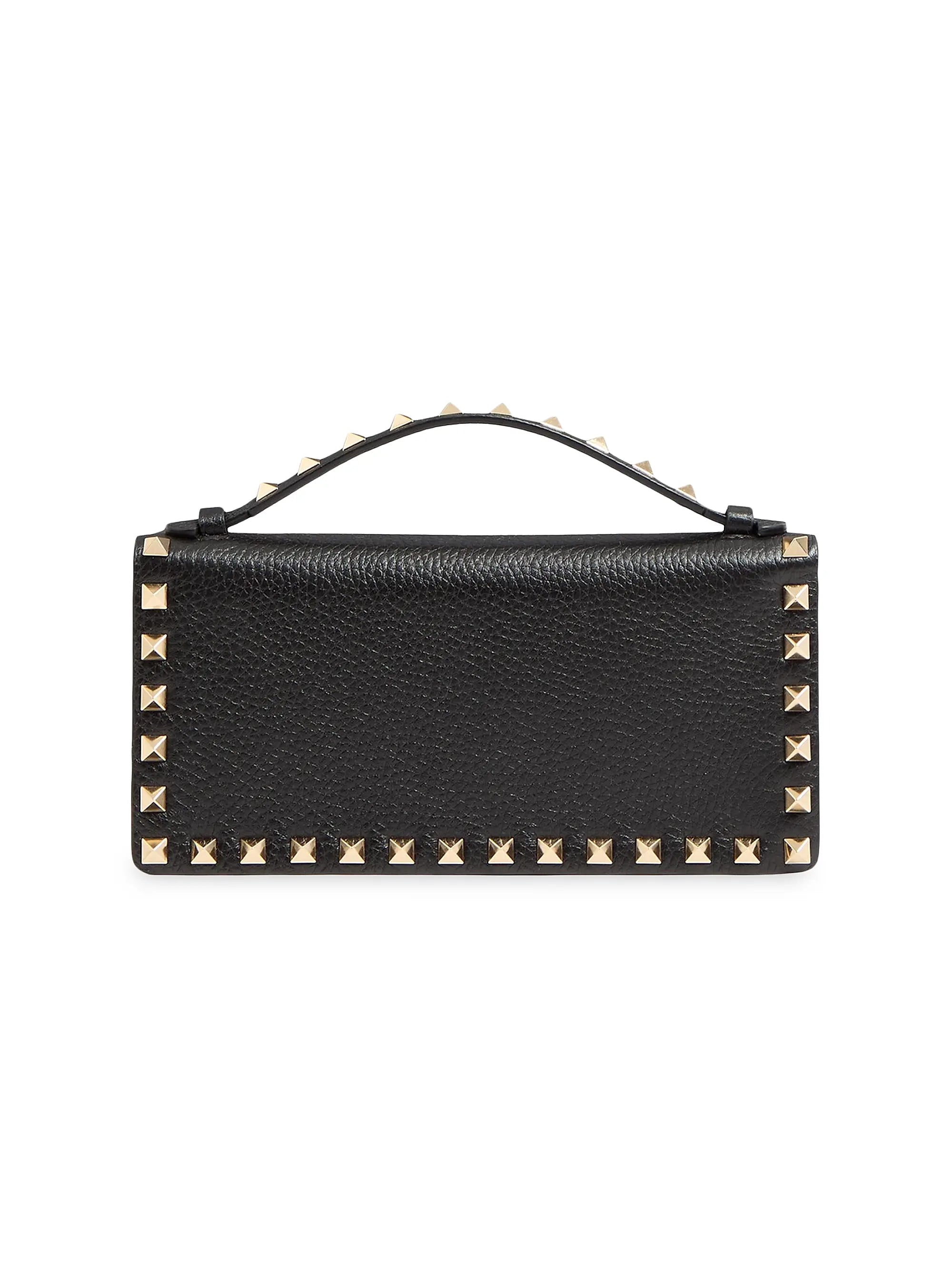 Valentino Garavani Rockstud Wallet with Chain in Grainy Calfskin