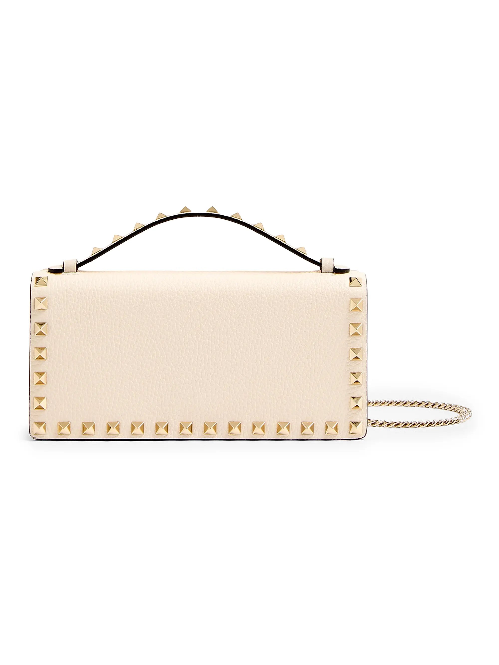 Valentino Garavani Rockstud Wallet with Chain in Grainy Calfskin