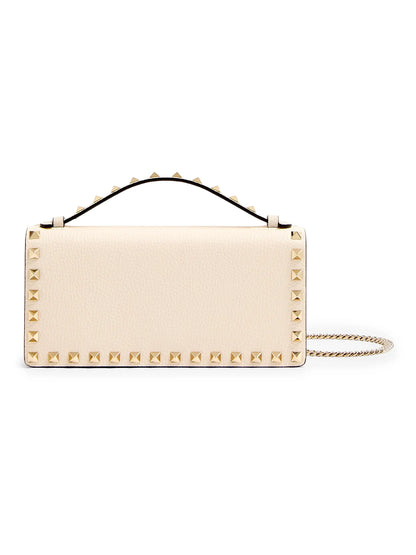 Valentino Garavani Rockstud Wallet with Chain in Grainy Calfskin