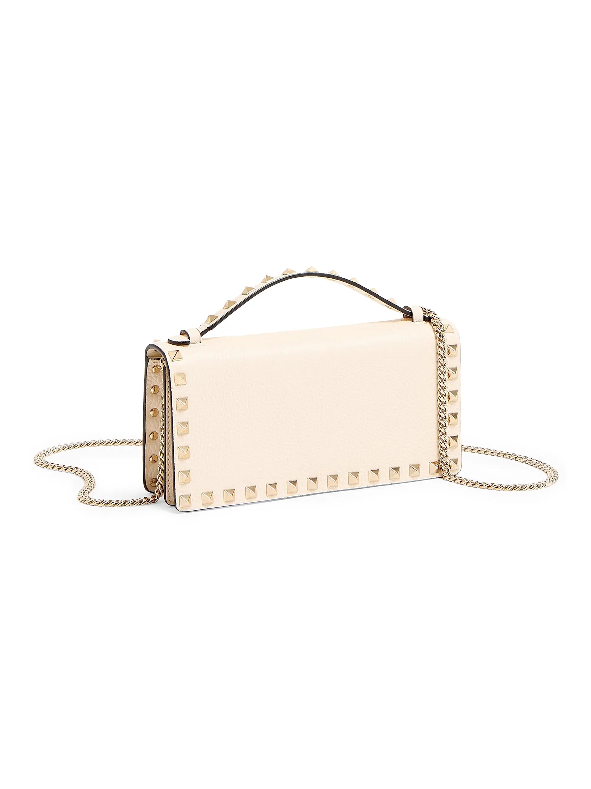 Valentino Garavani Rockstud Wallet with Chain in Grainy Calfskin