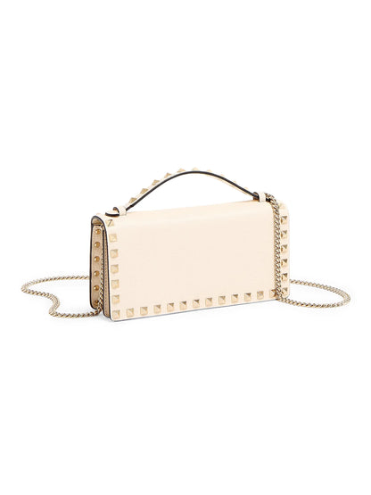 Valentino Garavani Rockstud Wallet with Chain in Grainy Calfskin