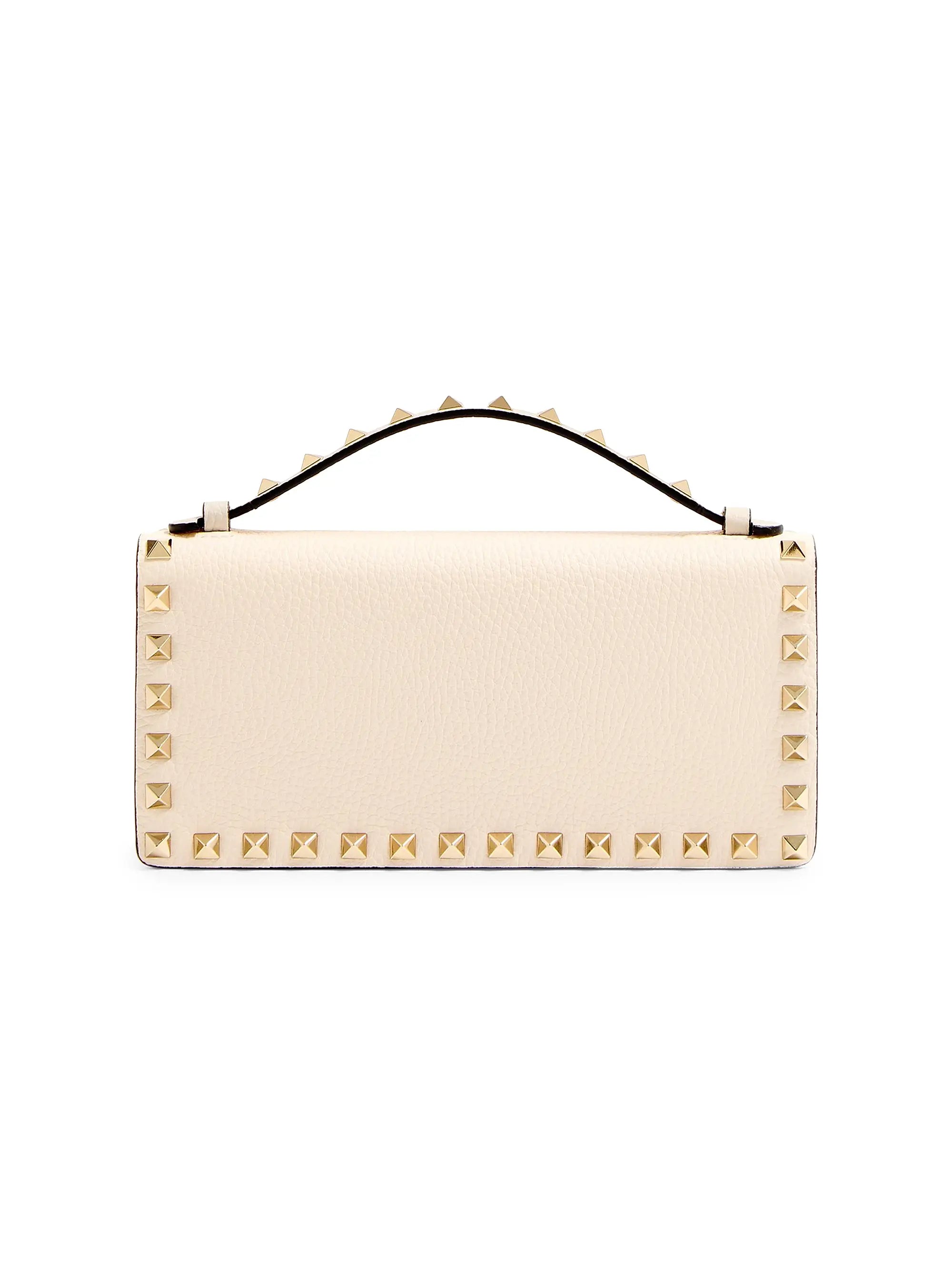 Valentino Garavani Rockstud Wallet with Chain in Grainy Calfskin