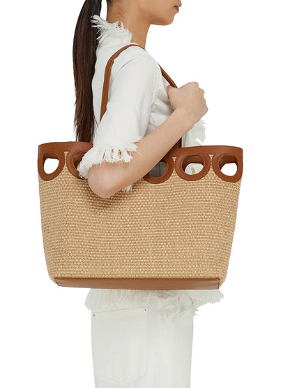 FERRAGAMO Raffia & Leather Tote Bag