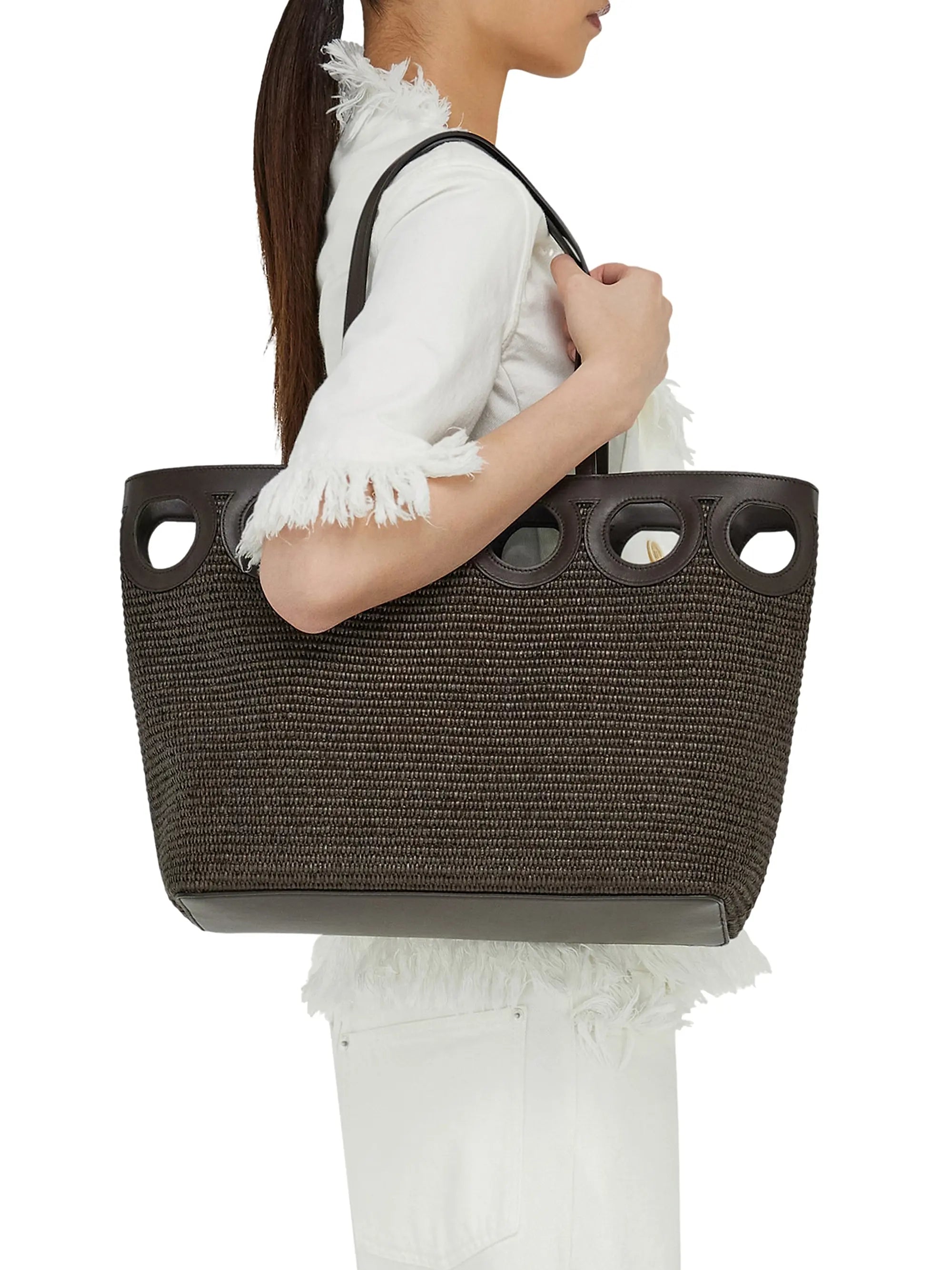 FERRAGAMO Raffia & Leather Tote Bag