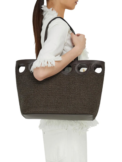 FERRAGAMO Raffia & Leather Tote Bag