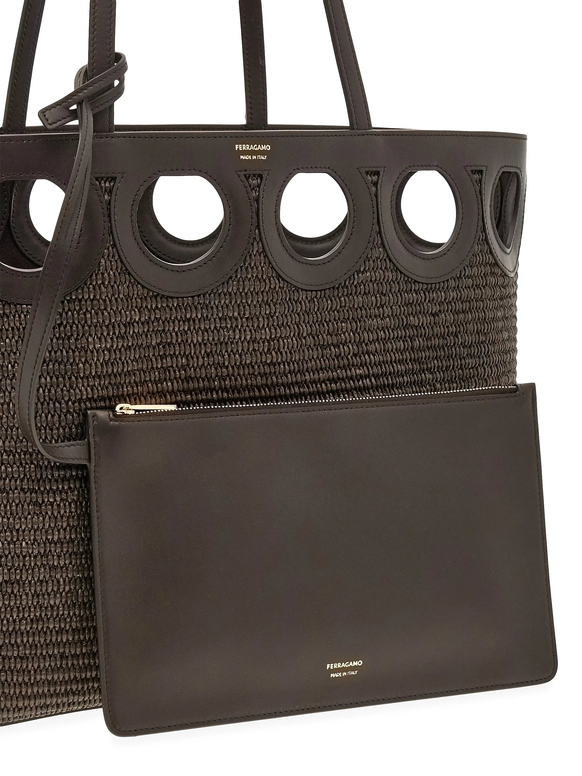 FERRAGAMO Raffia & Leather Tote Bag