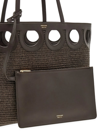 FERRAGAMO Raffia & Leather Tote Bag