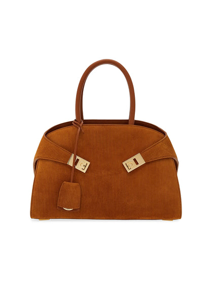 FERRAGAMO Hug Textured Suede Top Handle Bag