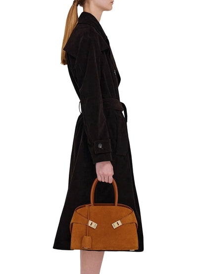 FERRAGAMO Hug Textured Suede Top Handle Bag