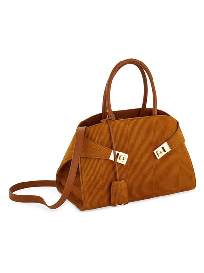 FERRAGAMO Hug Textured Suede Top Handle Bag