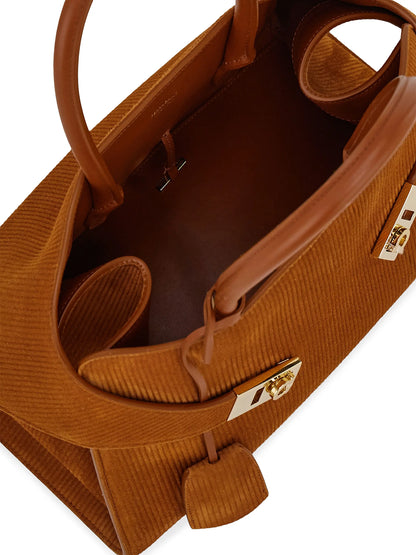 FERRAGAMO Hug Textured Suede Top Handle Bag