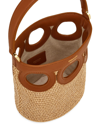 FERRAGAMO Mini Raffia Bucket Bag