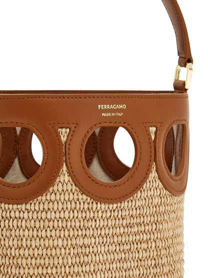 FERRAGAMO Mini Raffia Bucket Bag