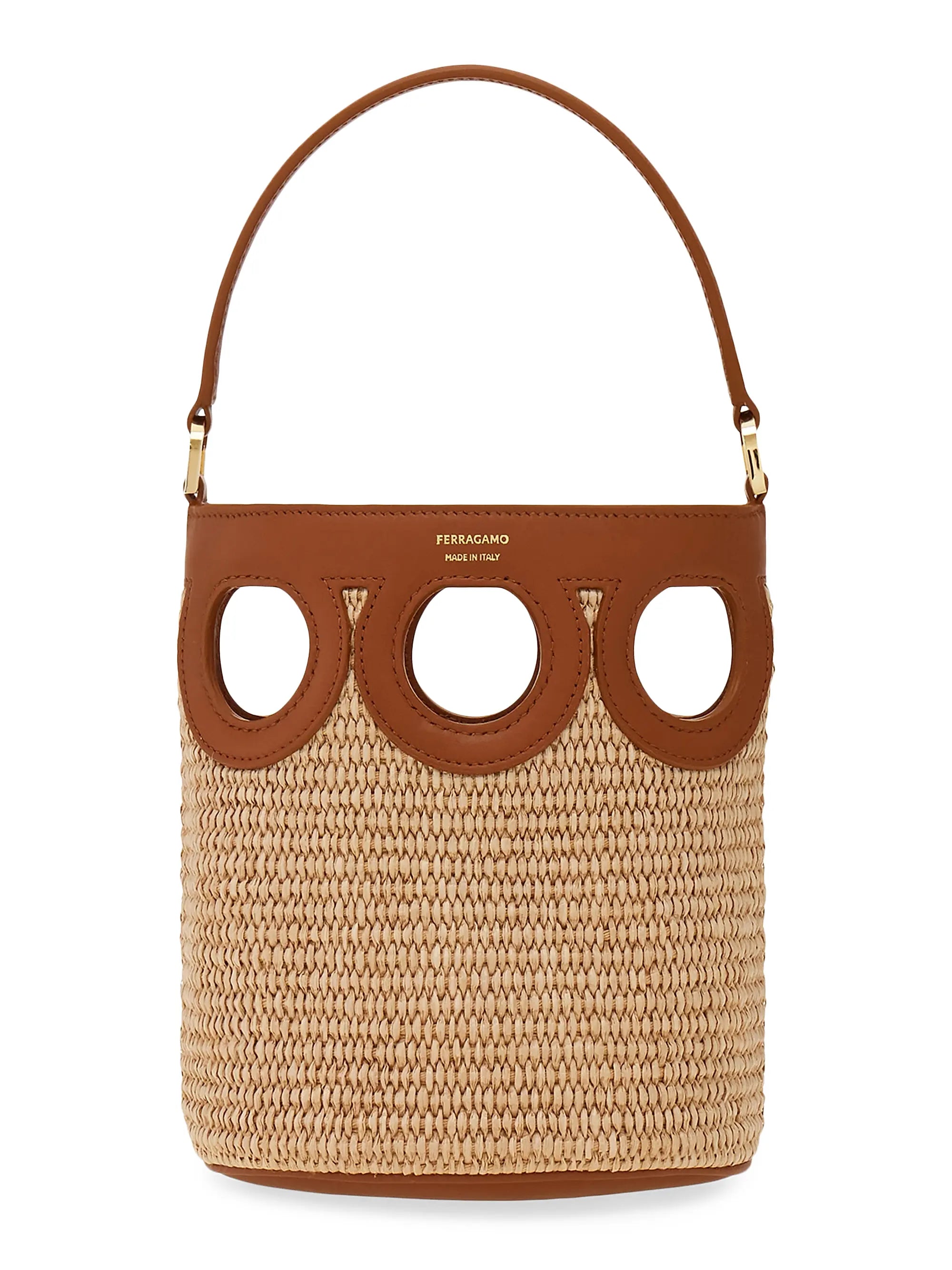 FERRAGAMO Mini Raffia Bucket Bag
