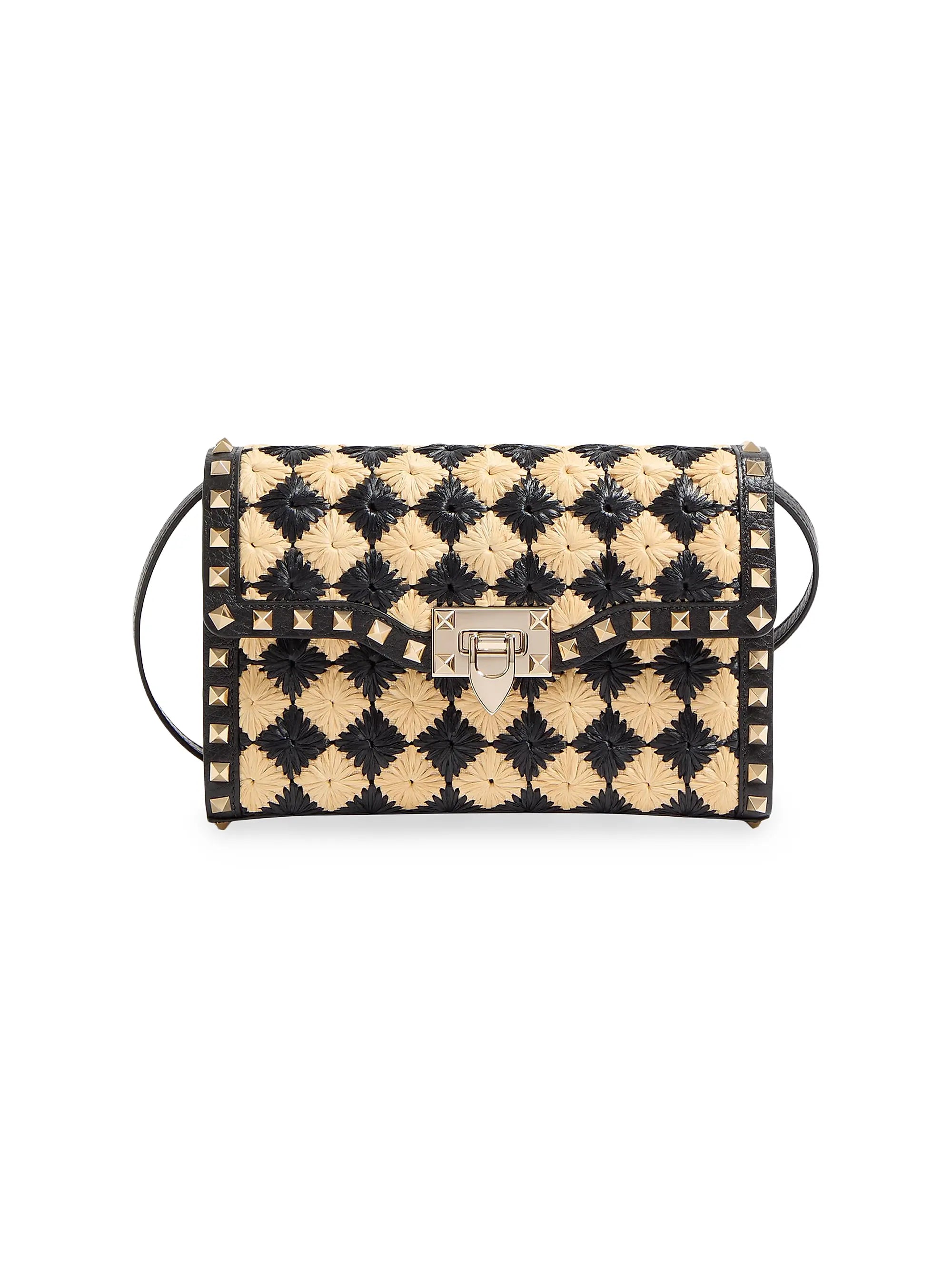 Valentino Garavani Rockstud Small Shoulder Bag in Embroidered Synthetic Raffia