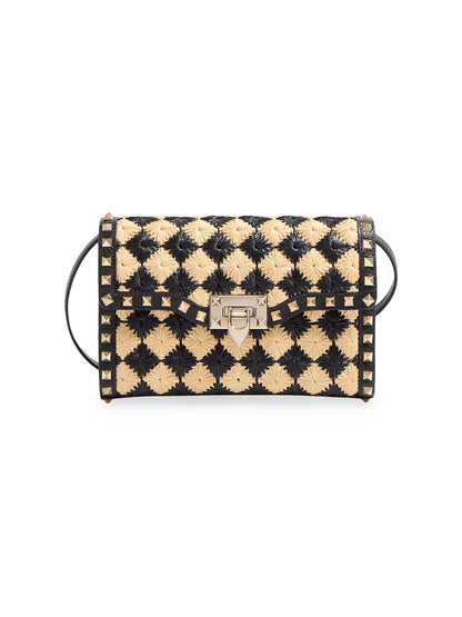 Valentino Garavani Rockstud Small Shoulder Bag in Embroidered Synthetic Raffia