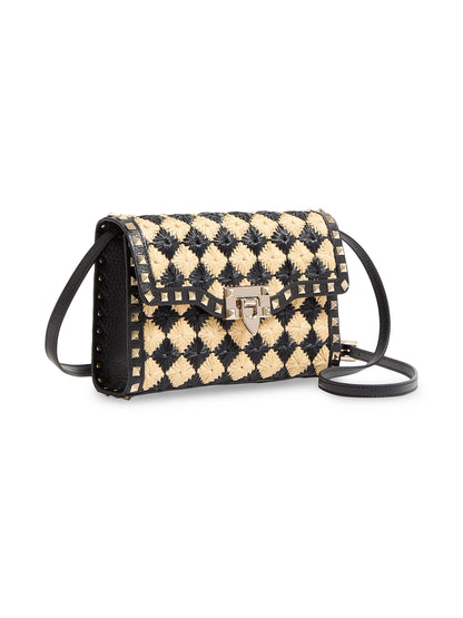 Valentino Garavani Rockstud Small Shoulder Bag in Embroidered Synthetic Raffia