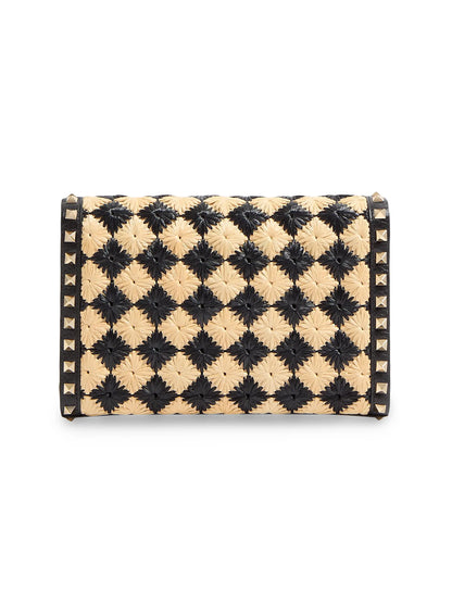 Valentino Garavani Rockstud Small Shoulder Bag in Embroidered Synthetic Raffia