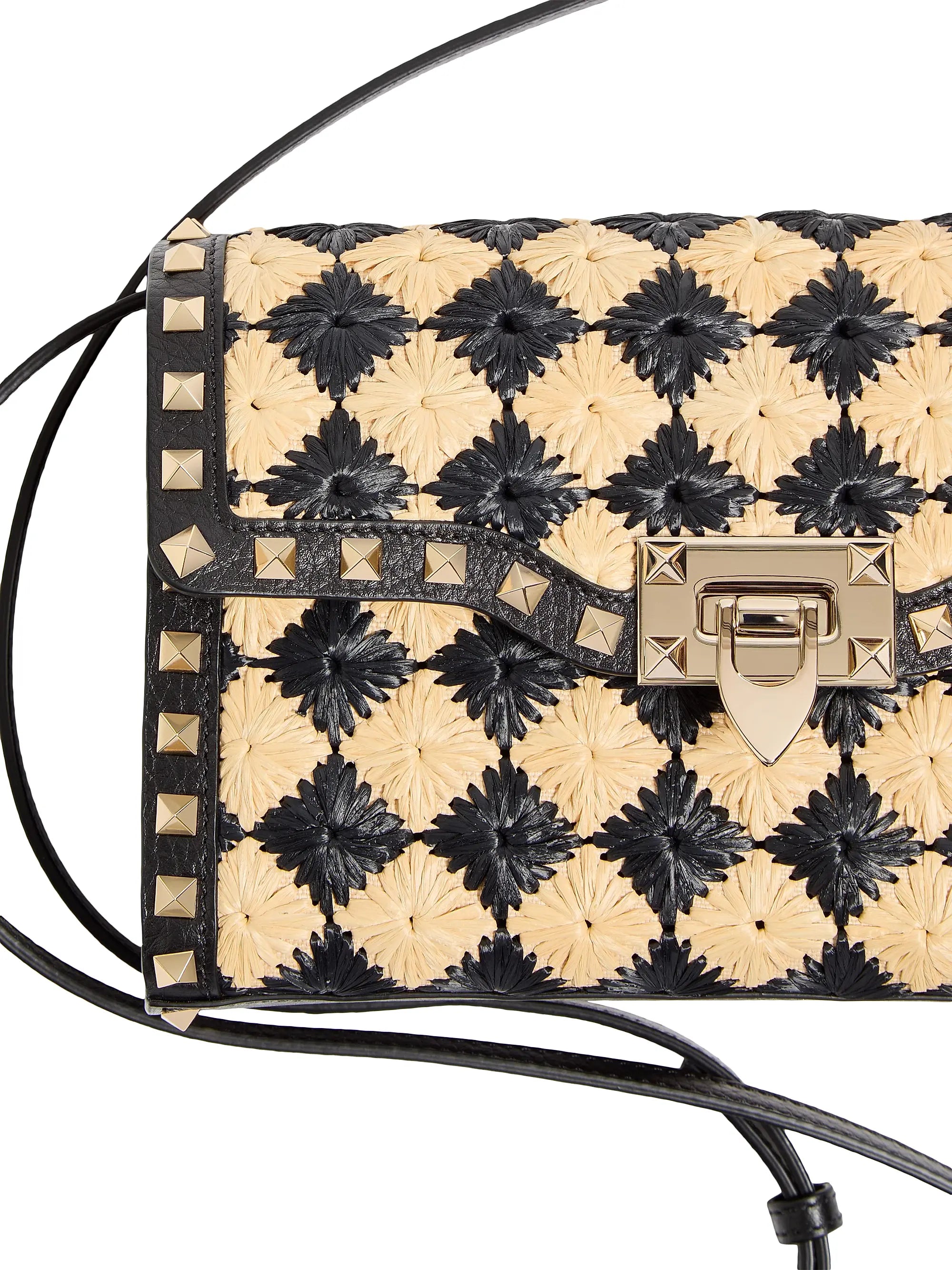 Valentino Garavani Rockstud Small Shoulder Bag in Embroidered Synthetic Raffia