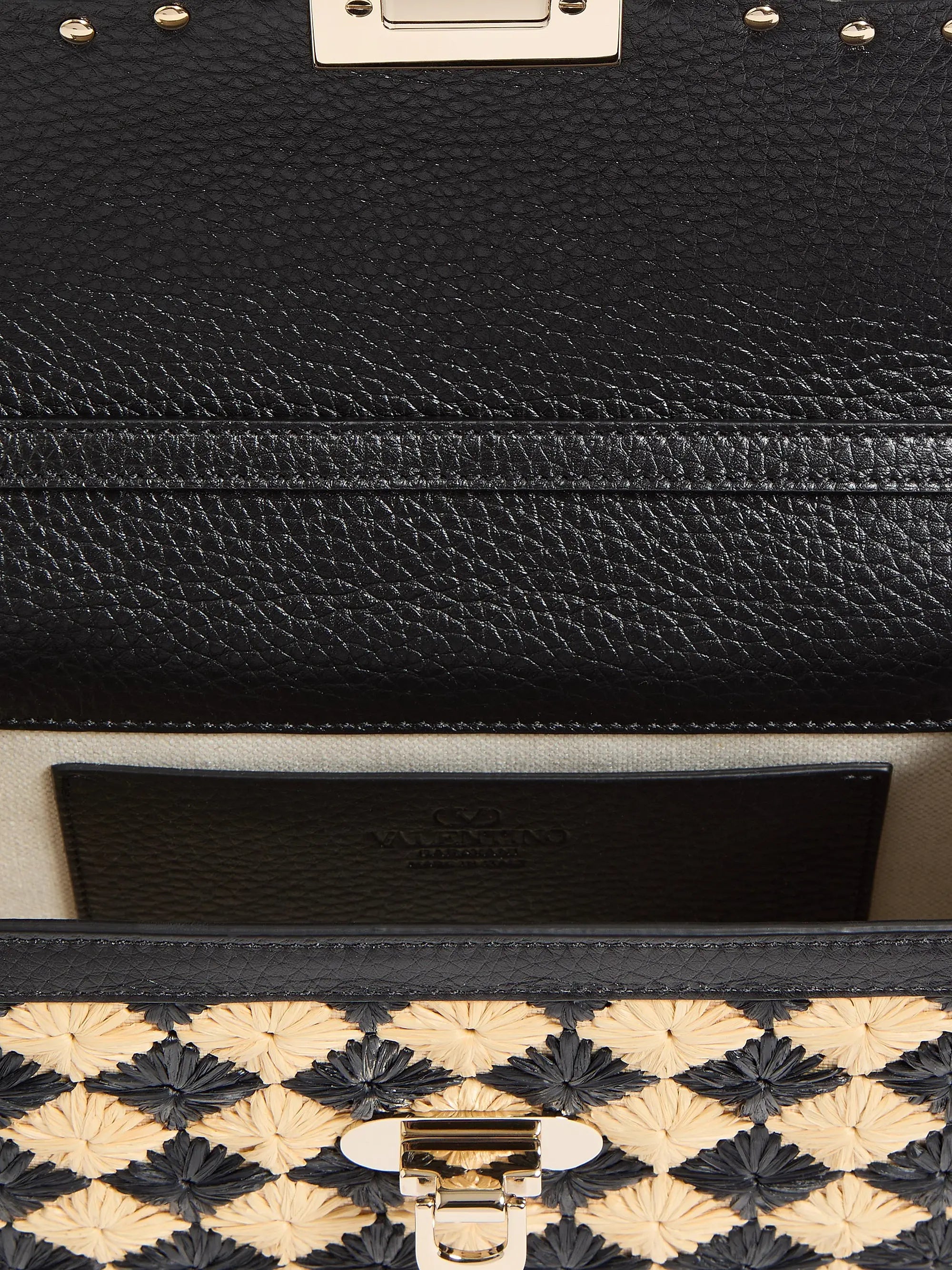 Valentino Garavani Rockstud Small Shoulder Bag in Embroidered Synthetic Raffia