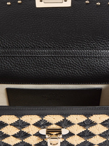 Valentino Garavani Rockstud Small Shoulder Bag in Embroidered Synthetic Raffia