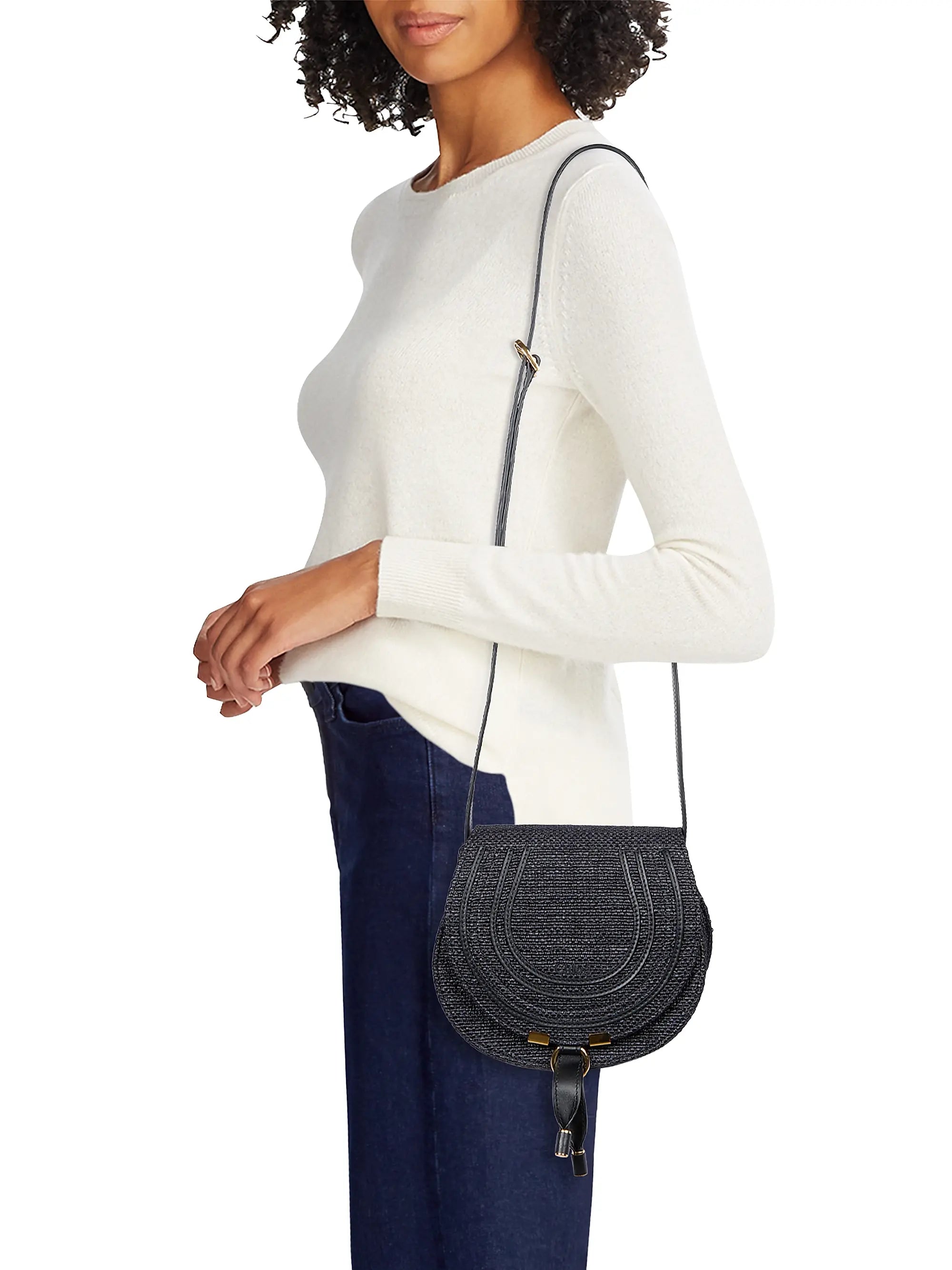 Chloé Small Marcie Raffia & Leather Saddle Bag