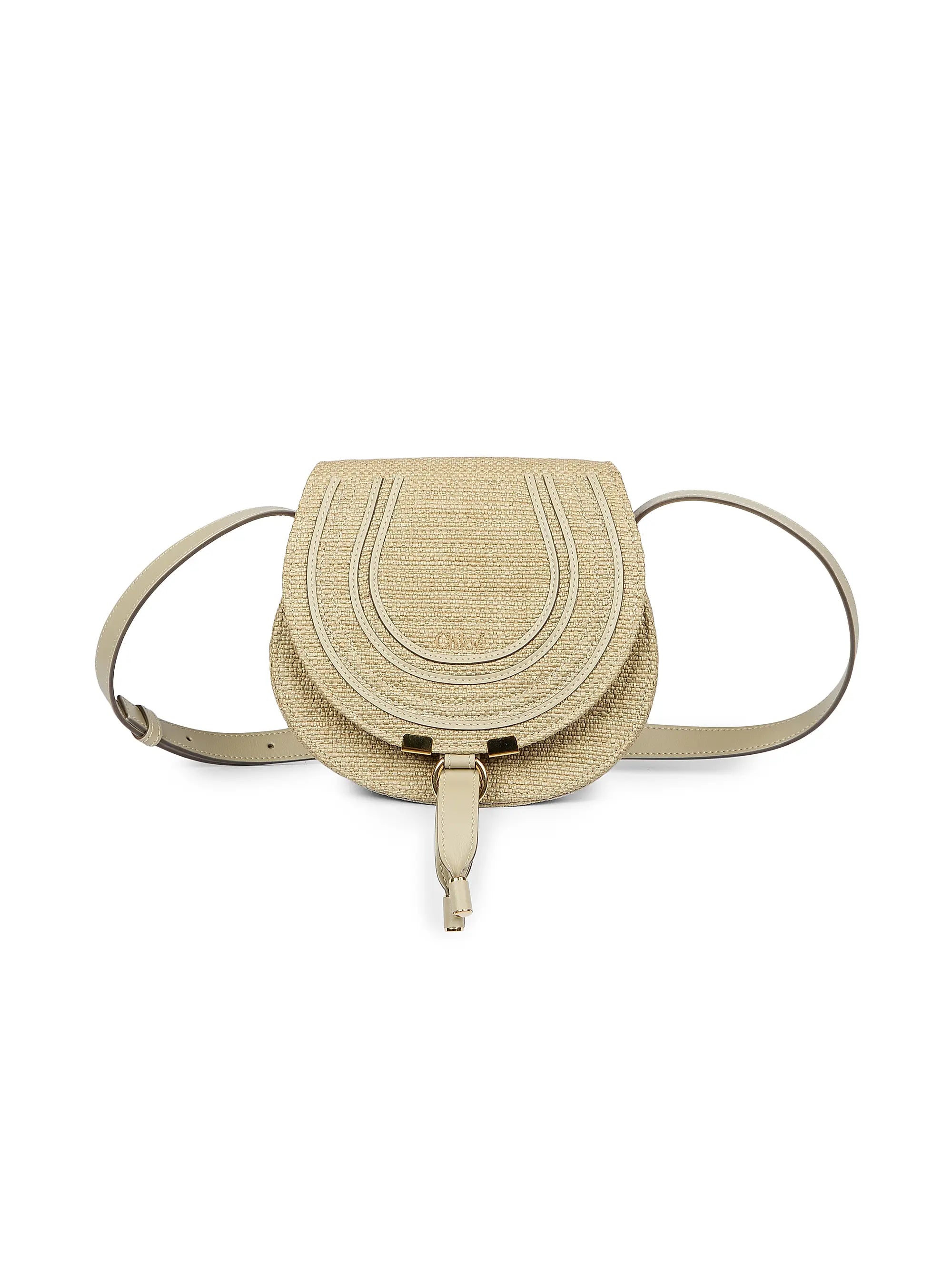 Chloé Small Marcie Raffia & Leather Saddle Bag