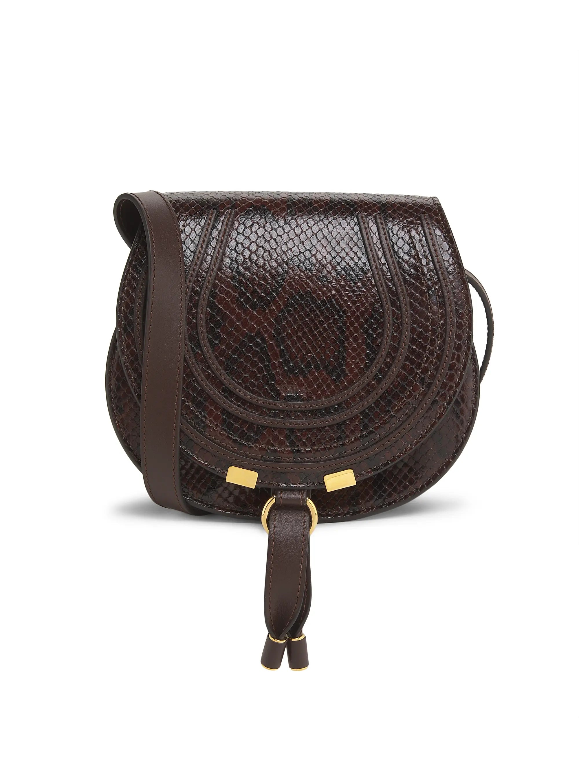 Chloé Small Marcie Python-Embossed Leather Saddle Bag