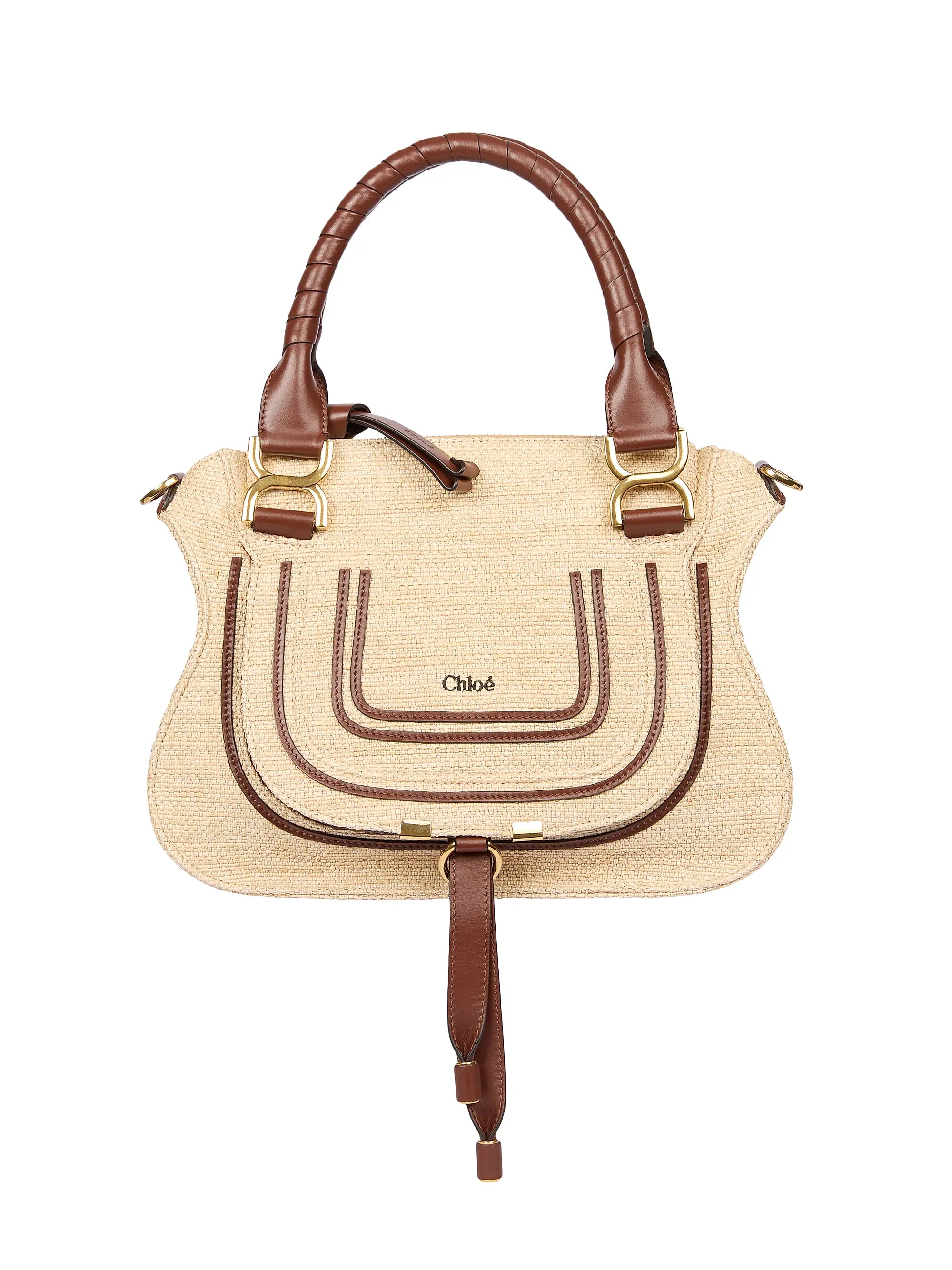 Chloé Small Marcie Double Carry Raffia & Leather Satchel