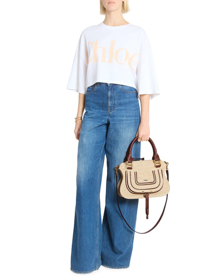 Chloé Small Marcie Double Carry Raffia & Leather Satchel