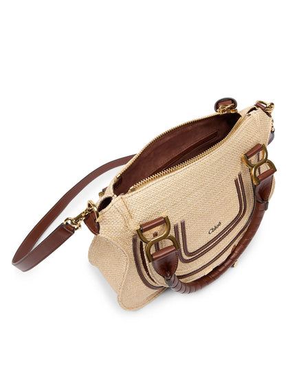 Chloé Small Marcie Double Carry Raffia & Leather Satchel