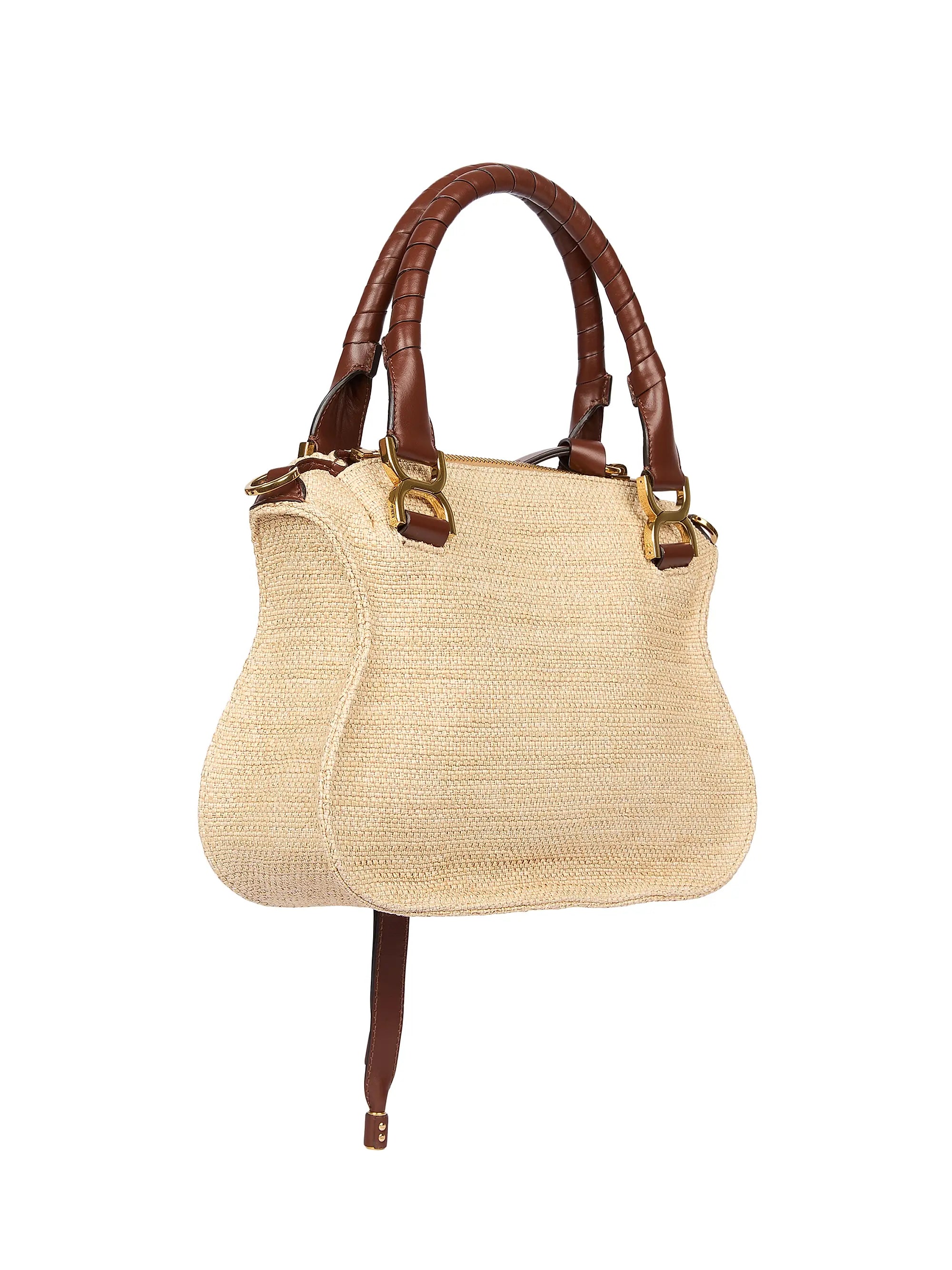 Chloé Small Marcie Double Carry Raffia & Leather Satchel