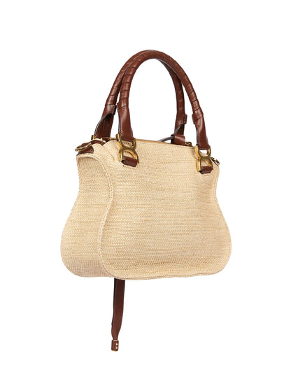 Chloé Small Marcie Double Carry Raffia & Leather Satchel