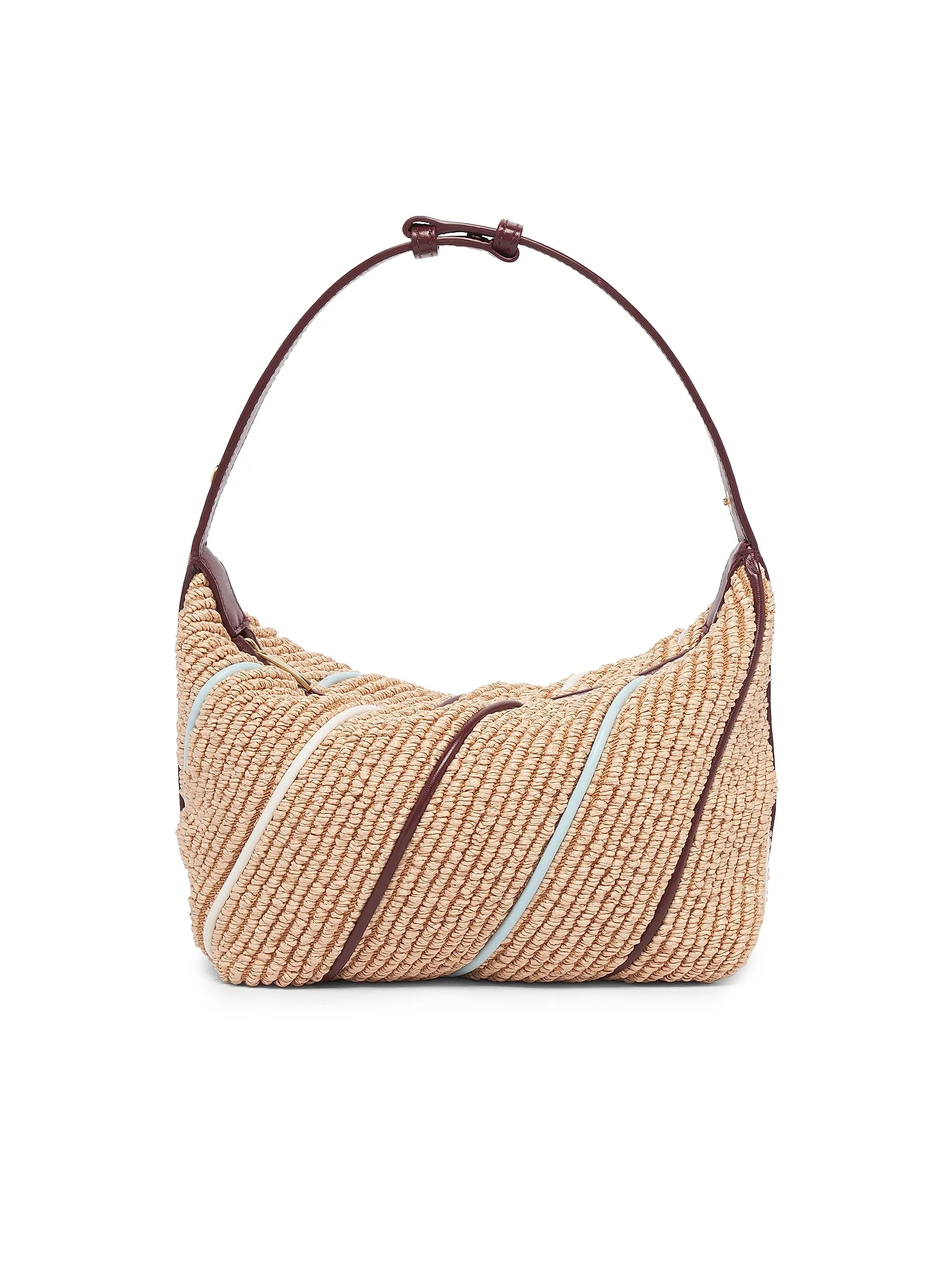 Bottega Veneta Wallace Leather-Striped Raffia Shoulder Bag