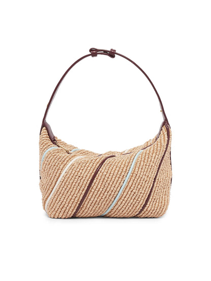 Bottega Veneta Wallace Leather-Striped Raffia Shoulder Bag