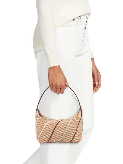 Bottega Veneta Wallace Leather-Striped Raffia Shoulder Bag