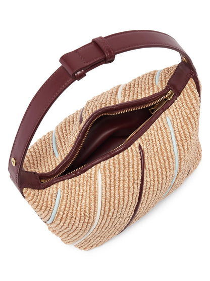 Bottega Veneta Wallace Leather-Striped Raffia Shoulder Bag