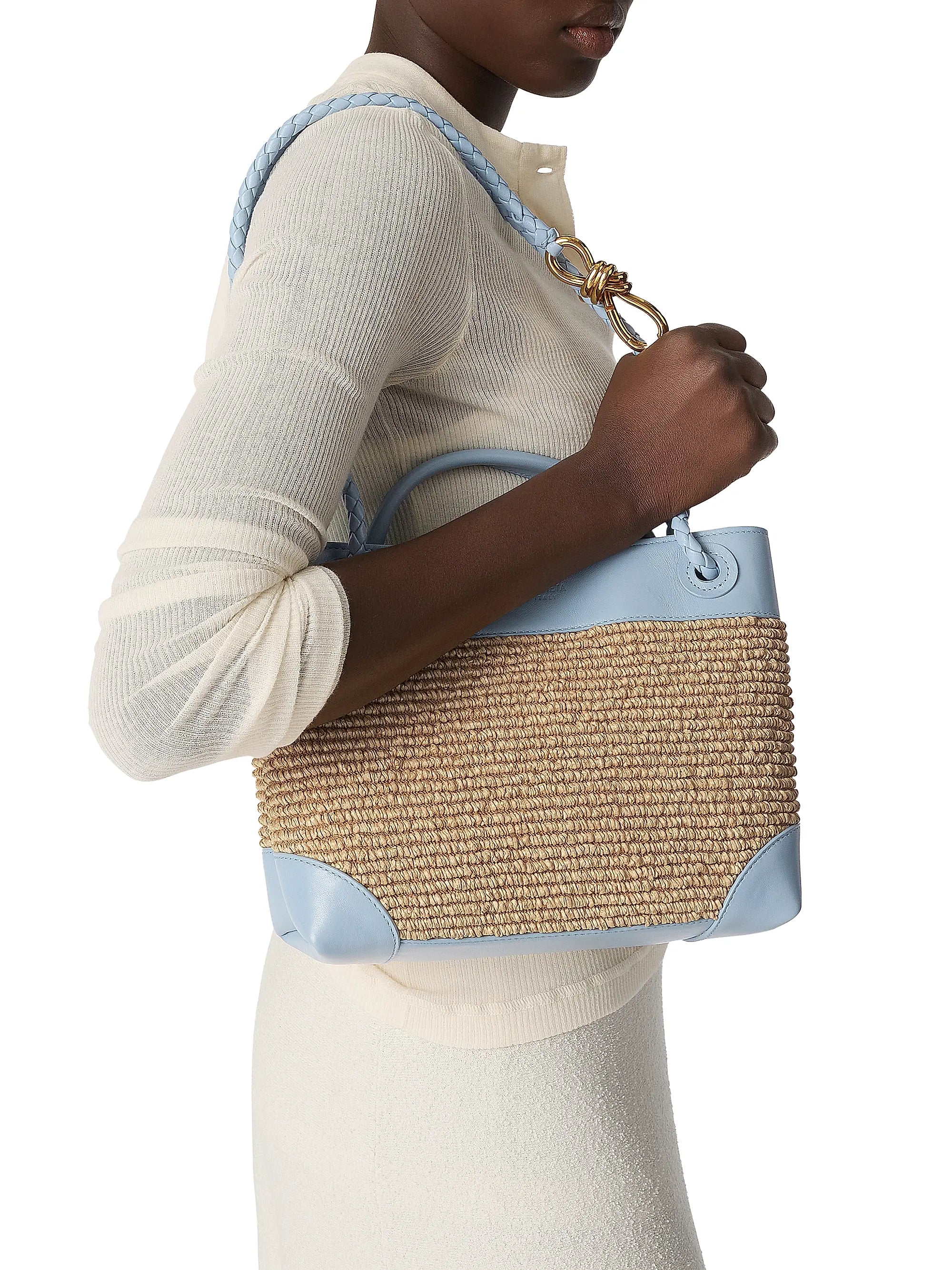 Bottega Veneta Raffia Andiamo Top Handle Bag