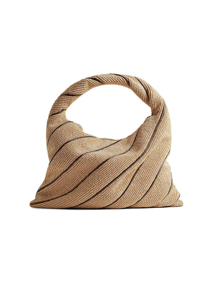 Bottega Veneta Large Hop Leather-Striped Raffia Shoulder Bag