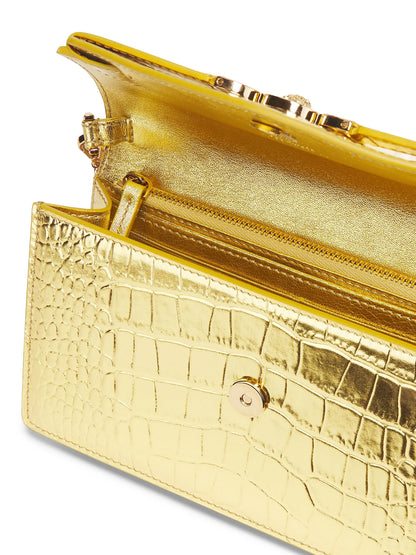 Versace Laminated Croc-Embossed Leather Chain Wallet