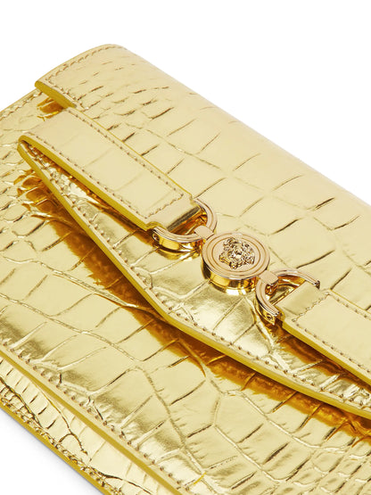Versace Laminated Croc-Embossed Leather Chain Wallet