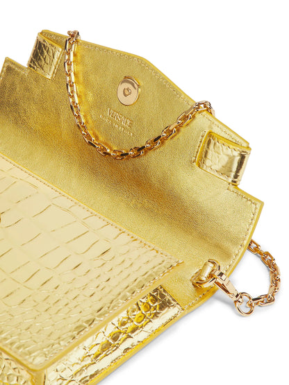 Versace Laminated Croc-Embossed Leather Chain Wallet
