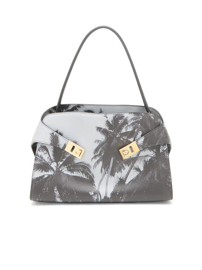 FERRAGAMO Gancini Palm-Printed Leather Shoulder Bag