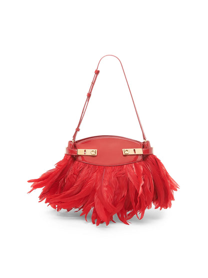 FERRAGAMO Gancini Feather-Trimmed Leather Shoulder Bag