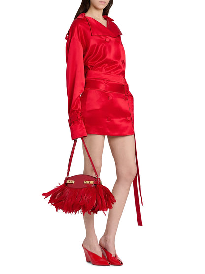 FERRAGAMO Gancini Feather-Trimmed Leather Shoulder Bag
